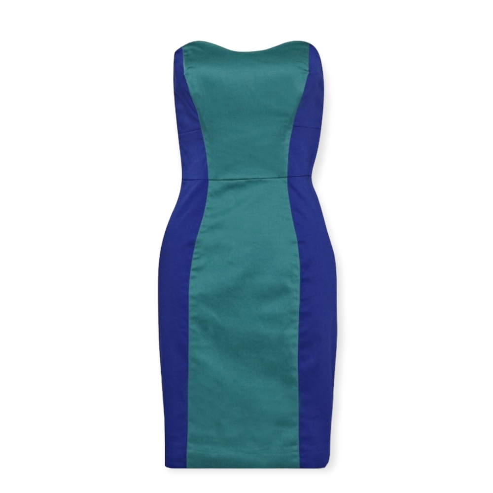 French Connection Colour Block Green Purple/Blue Strapless Mini Dress US 6